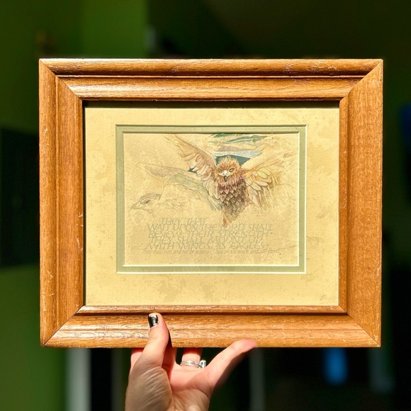 Faith Based Owl & Eagles Wood Framed Wall Hanging Home Decor Accent Art - Picture 2 of 5